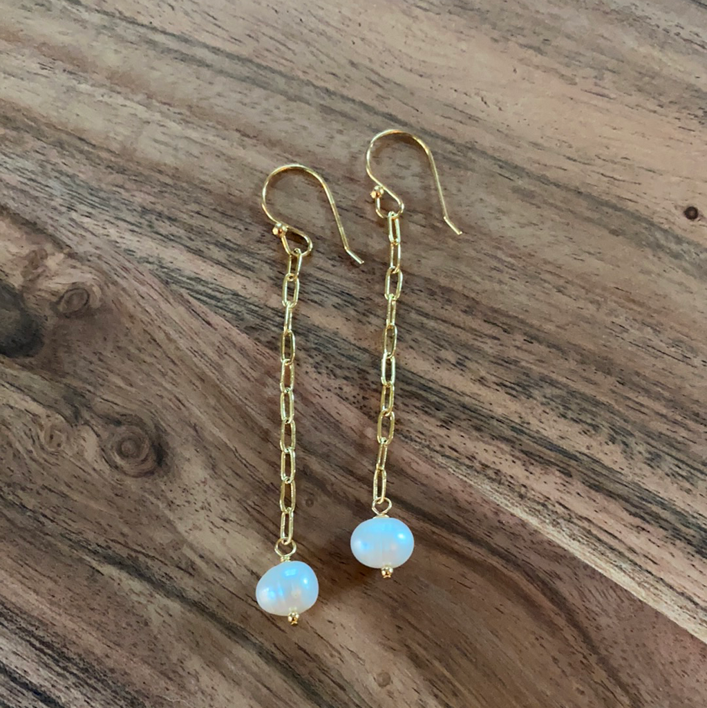 Paper Clip Pearl Drop Earrings