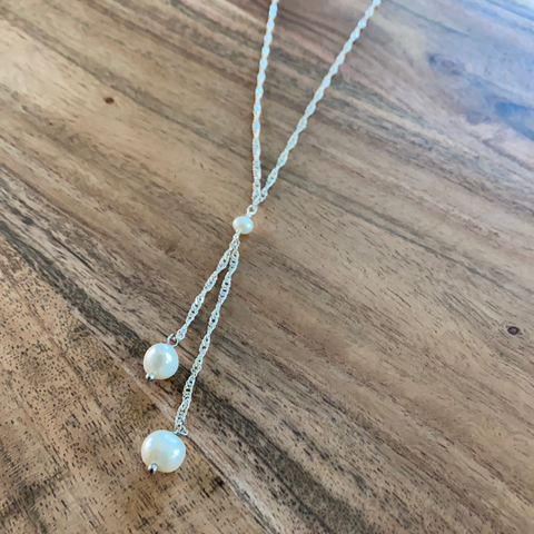 Silver Double Pearl Drop