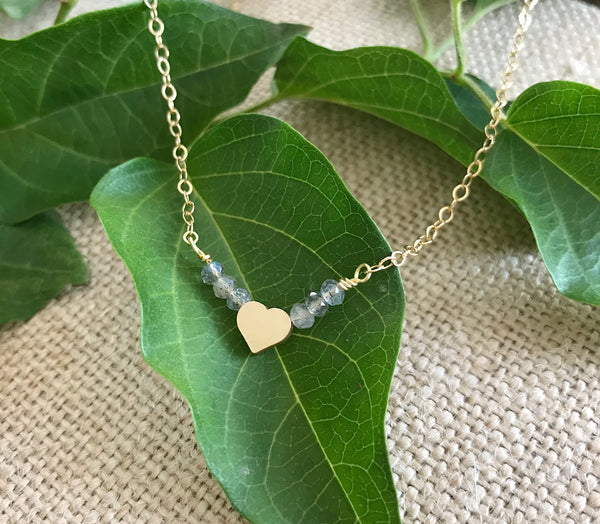 Labradorite Dainty Heart Necklace