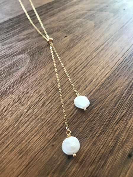 Double Coin Pearl Slide Necklace