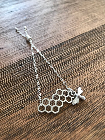 Silver Honeycomb Bee Bracelet