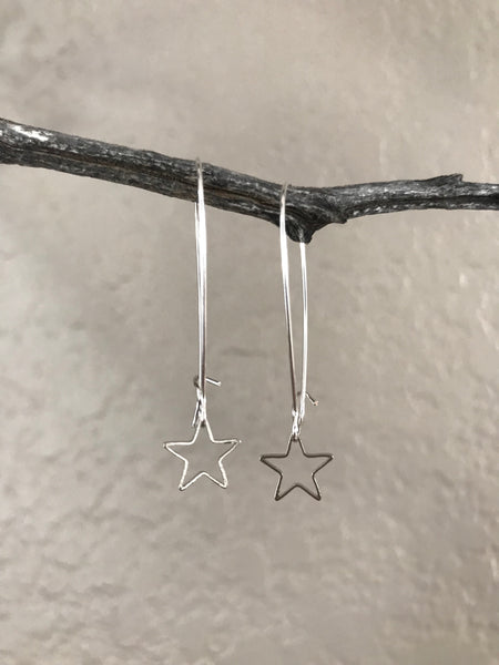 Silver Dainty Star Drop Earrings