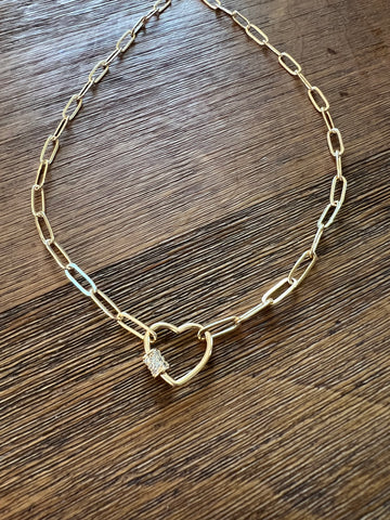 14K Gold Heart Lock Necklace Carabiner Lock Pendantlock 