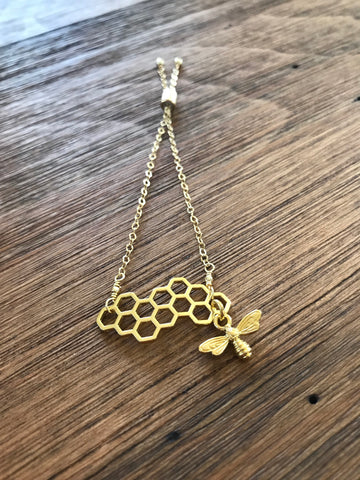 Gold Honeycomb Bee Bracelet