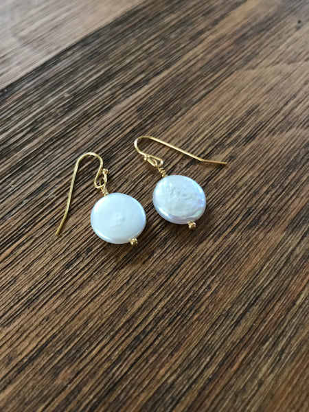 Gold Coin Pearl Drop Earrings