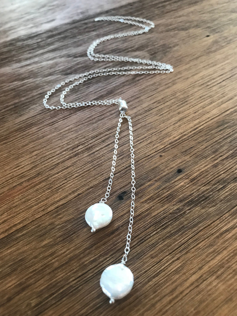 Double Coin Pearl Slide Necklace