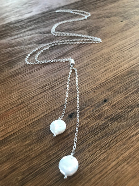 Double Coin Pearl Slide Necklace